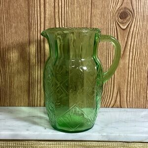 Vintage 1930’s Uranium Glass Pitcher - Elegant Embossed Design much